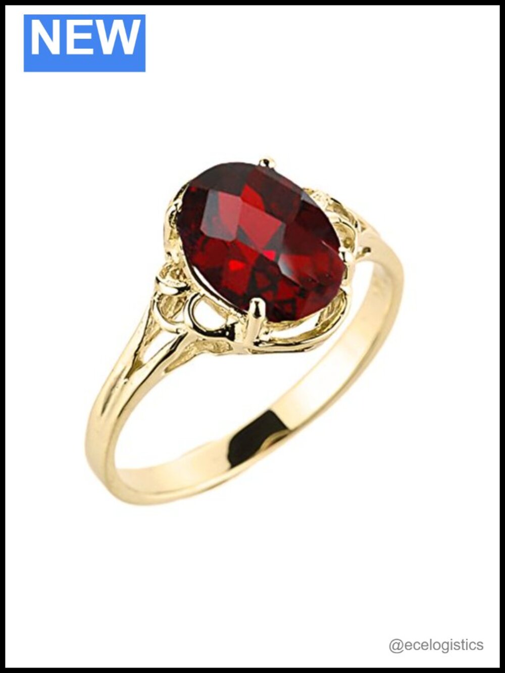 14K Yellow Gold Oval Garnet Solitaire Ring January Birthstone